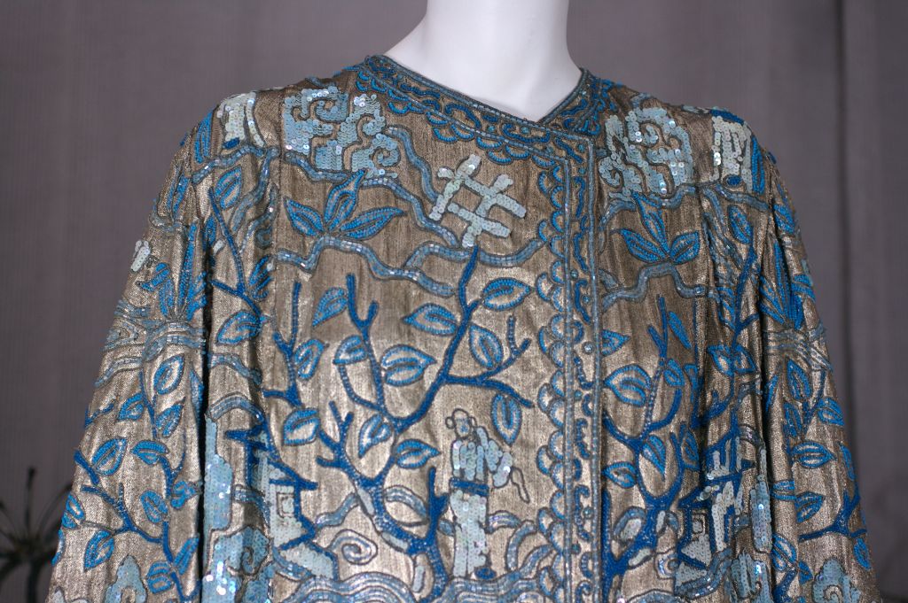 Chinoiserie Art Deco Lame Coat, Margaine Lacroix 1925 In Excellent Condition For Sale In New York, NY