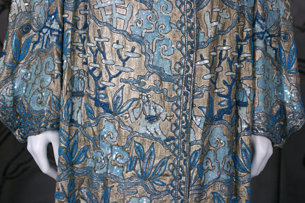 Women's Chinoiserie Art Deco Lame Coat, Margaine Lacroix 1925 For Sale