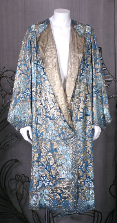 Chinoiserie Art Deco Lame Coat, Margaine Lacroix 1925 For Sale 1