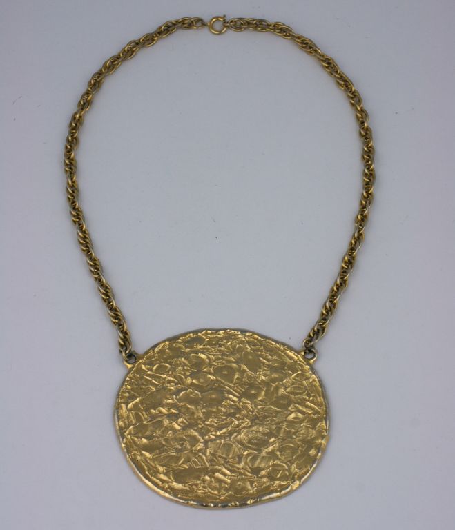 Women's 1960's Hammered Gold Disc Necklace For Sale