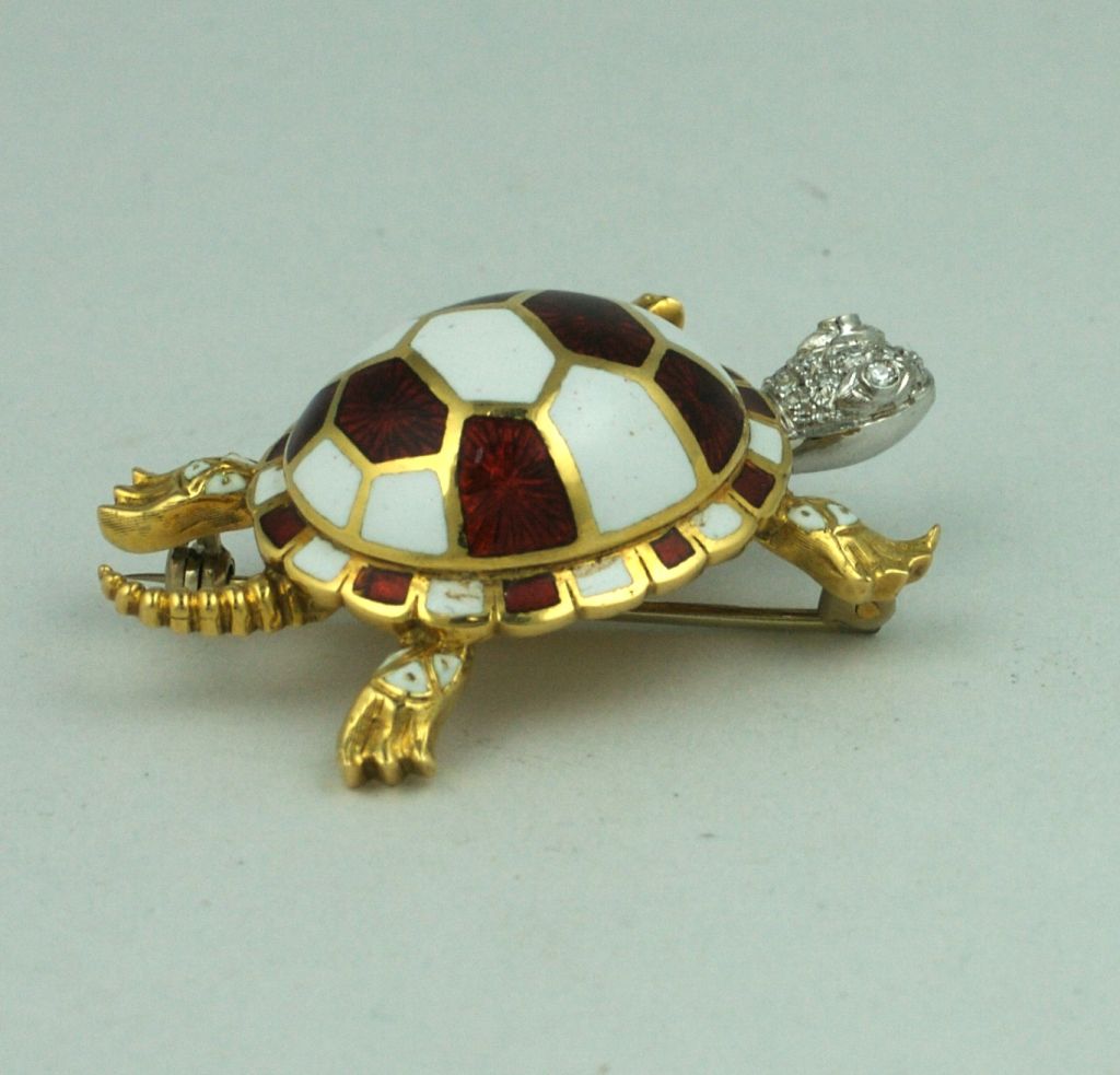 Brilliant Cut 18-Karat Diamond and Enamel Turtle For Sale