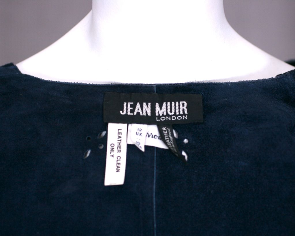 Jean Muir Navy Suede Pierced Jacket In Excellent Condition For Sale In New York, NY