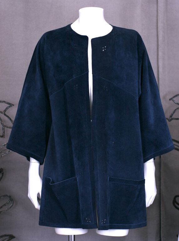 Women's Jean Muir Navy Suede Pierced Jacket For Sale