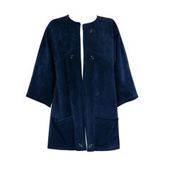 Jean Muir Marineblaue Jacke aus Wildleder mit durchbohrtem Saum