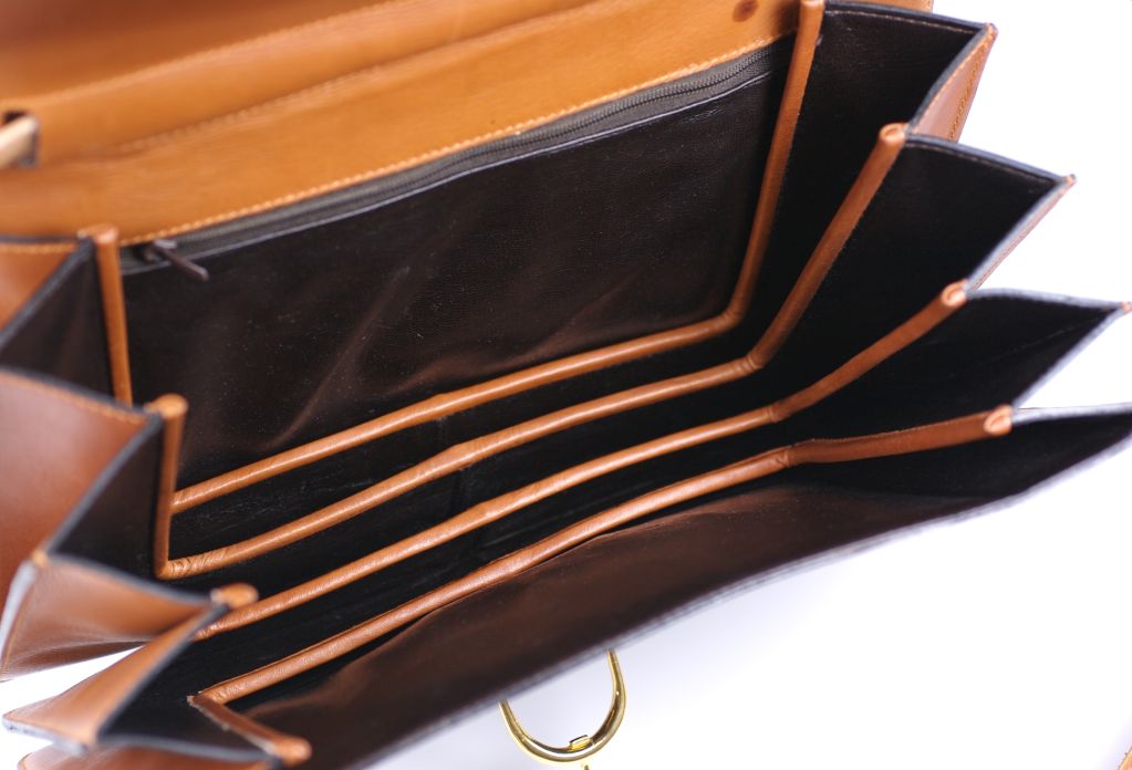 Women's Elegant Suede Clutch with Gilt Stirrup Closure For Sale