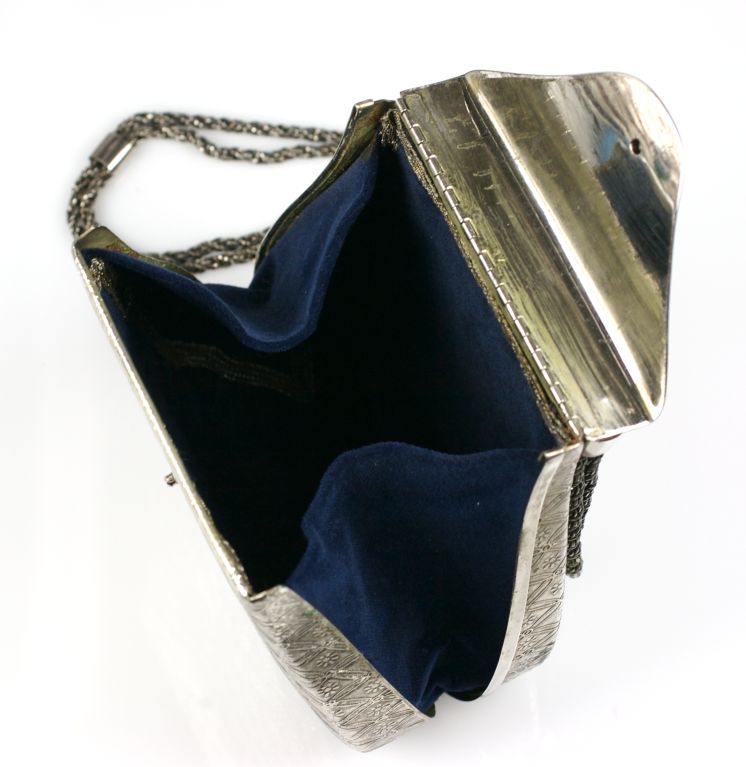 Black Textured Silver Metal Shoulder Bag For Sale