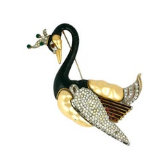 Antique Iconic Trifari Pearl Belly Swan Brooch 