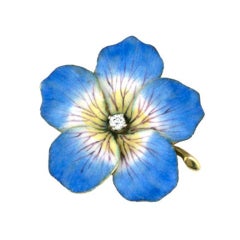 Vintage Victorian Enamel Gold Flower Brooch