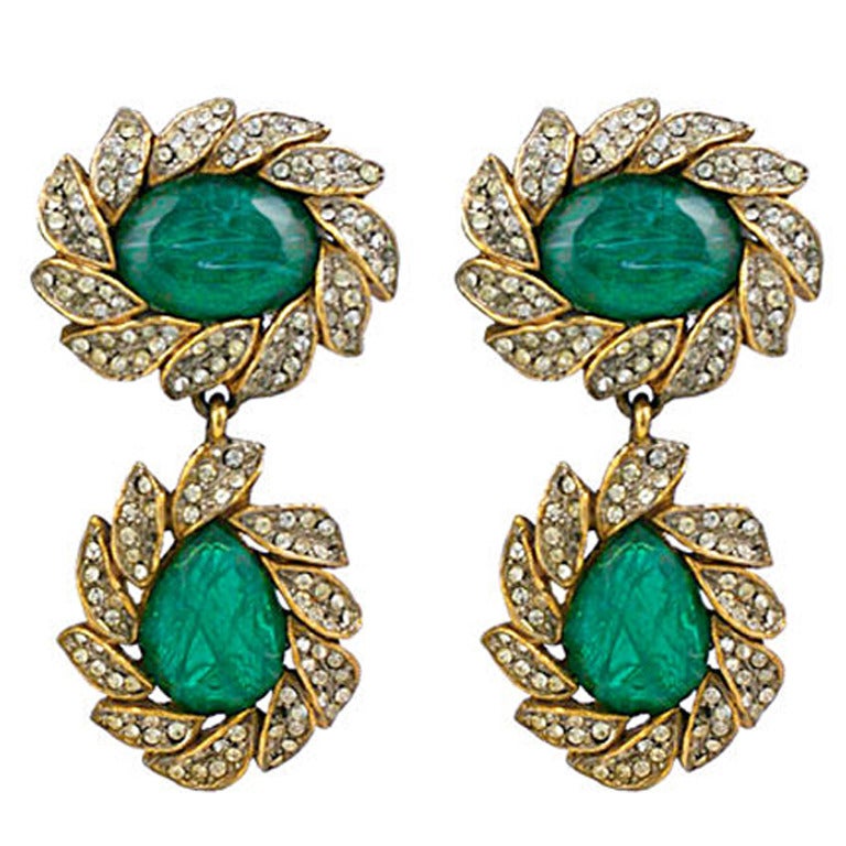 KJL Earring of  Emeralds and Pastes For Sale