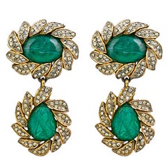 Vintage KJL Earring of  Emeralds and Pastes