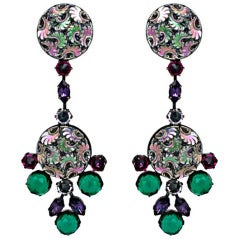 Retro Schreiner Iridiscent Molded Glass Earrings