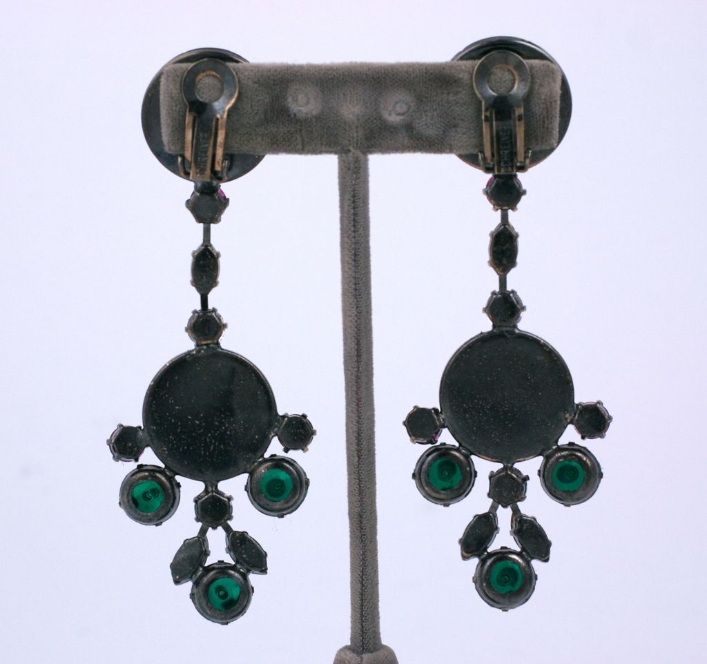Schreiner Iridiscent Molded Glass Earrings In Excellent Condition In New York, NY
