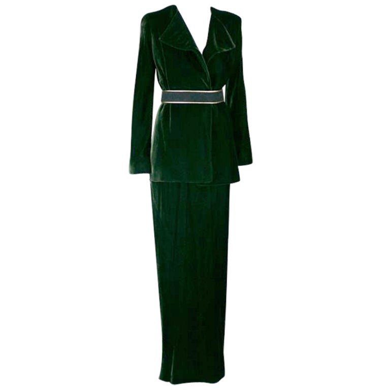 Halston Nile Green Bias Silk Velvet For Sale