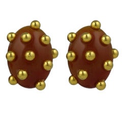 Retro Studded Bakelite Clip Earrings