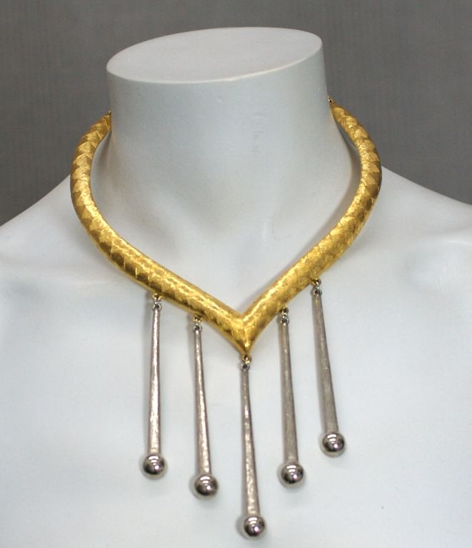 Women's 1970's Gilt and Silvered Drop Collar For Sale