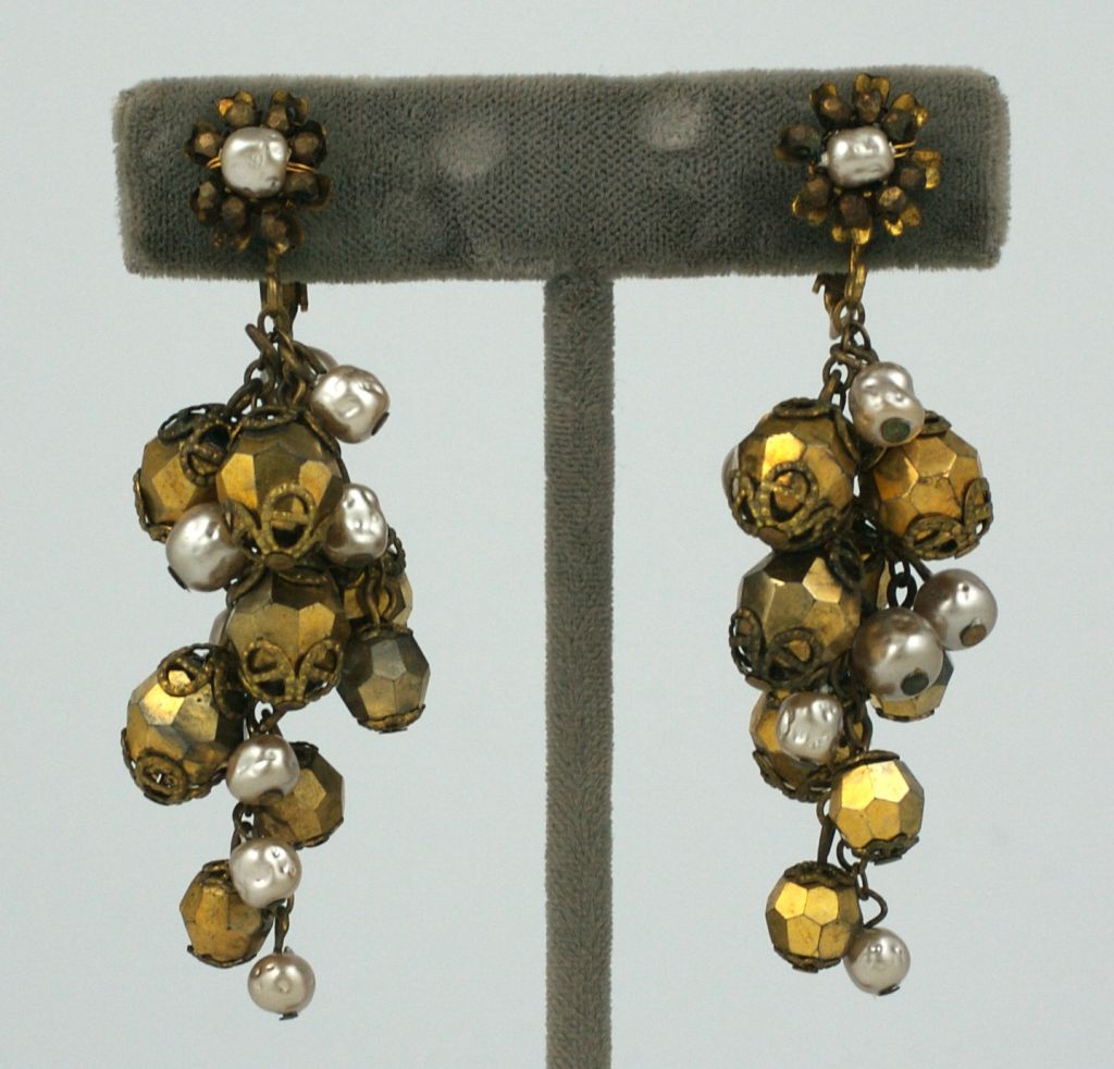 Miriam Haskell Gold and Pearl Grape Clusters In Excellent Condition In New York, NY