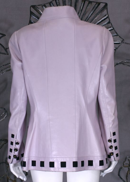 Gray Chanel Pale Lilac Pink Leather and Grosgrain Jacket For Sale
