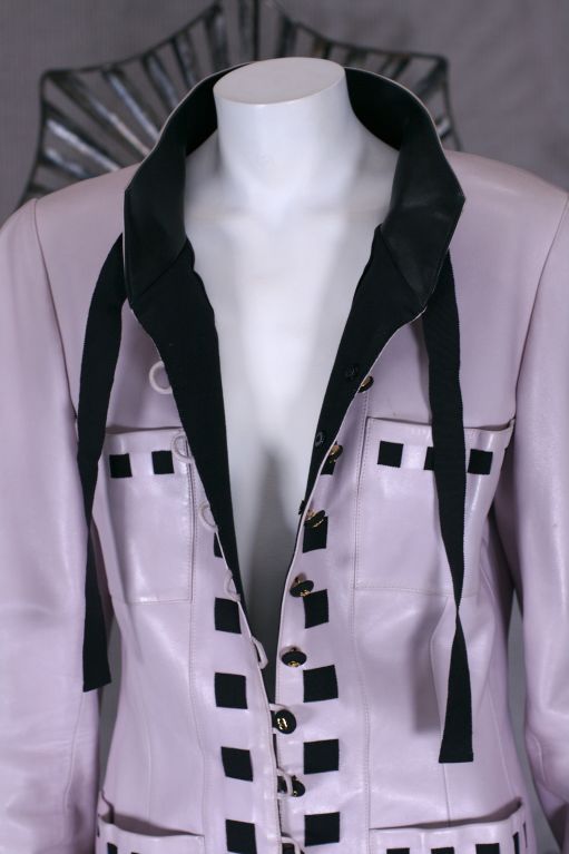 Women's Chanel Pale Lilac Pink Leather and Grosgrain Jacket For Sale