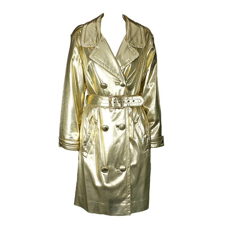 Glamorous Vintage Gold Lame Trench, 1960s For Sale