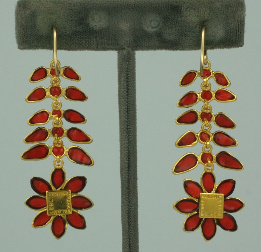 Handmade ruby poured glass articulated earrings from the 
