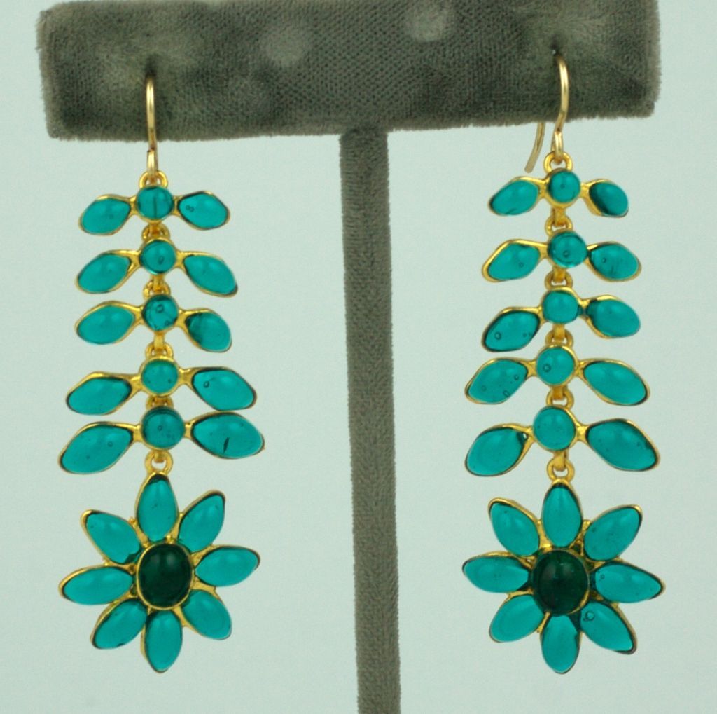 MWLC Glass Collection Teal Green Poured Glass Georgian Earrings  In New Condition In New York, NY