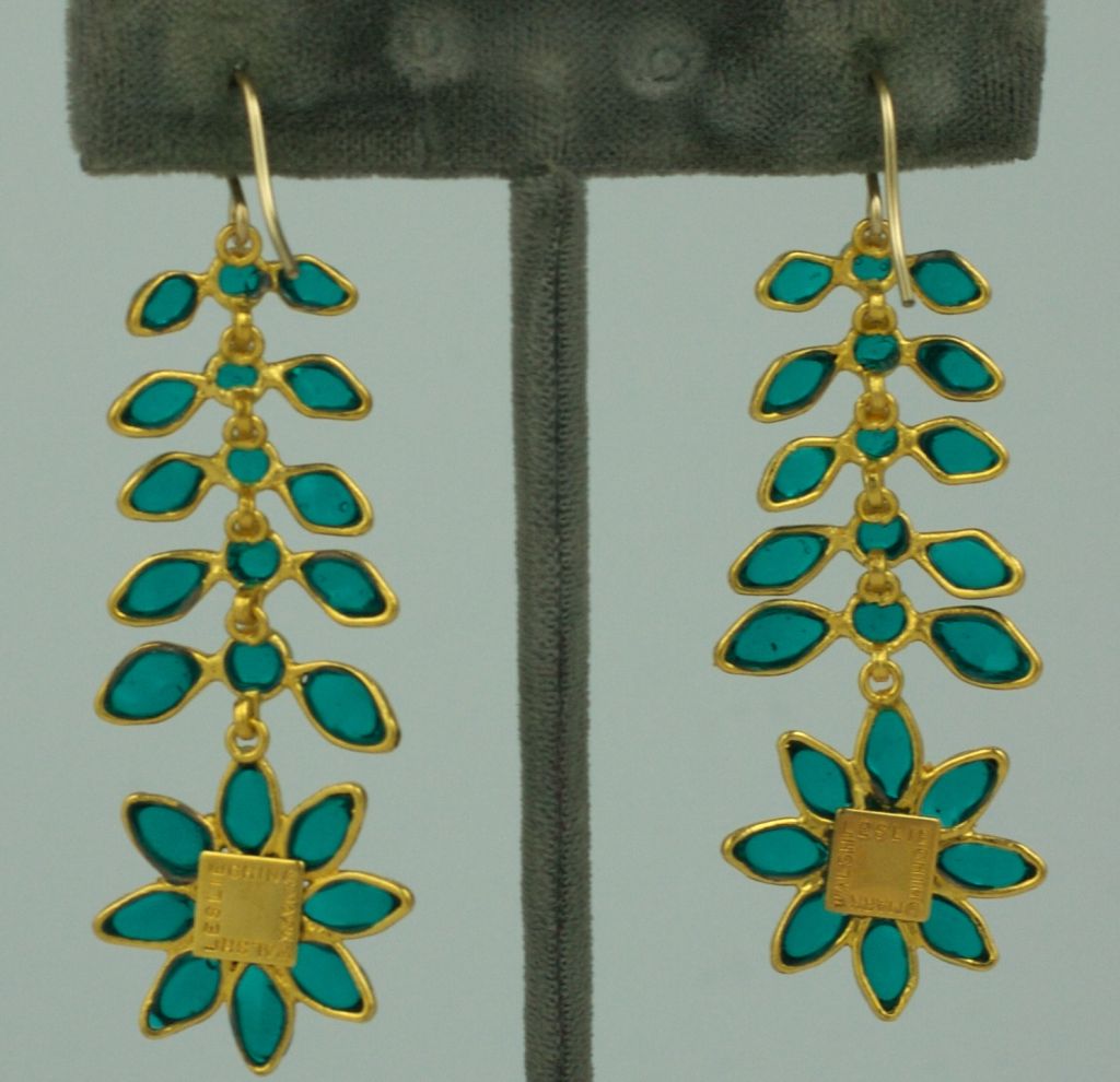 Handmade teal green poured glass articulated earrings from the 