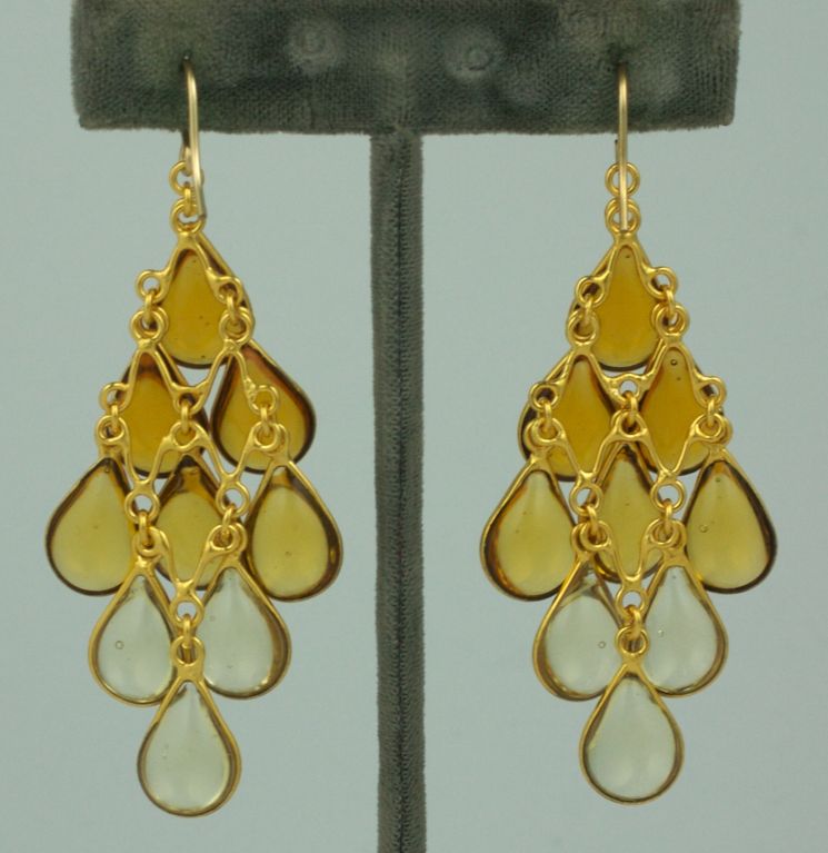 Handmade ombre amber to citrine poured glass articulated earrings from the 