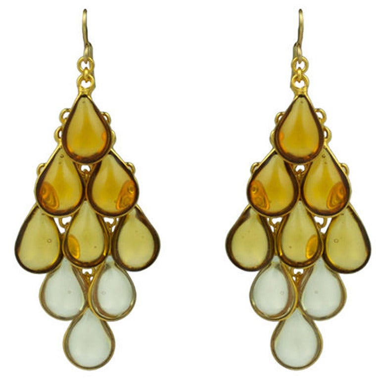 MWLC Collection Citrine Ombre Drop Poured Glass Earrings For Sale