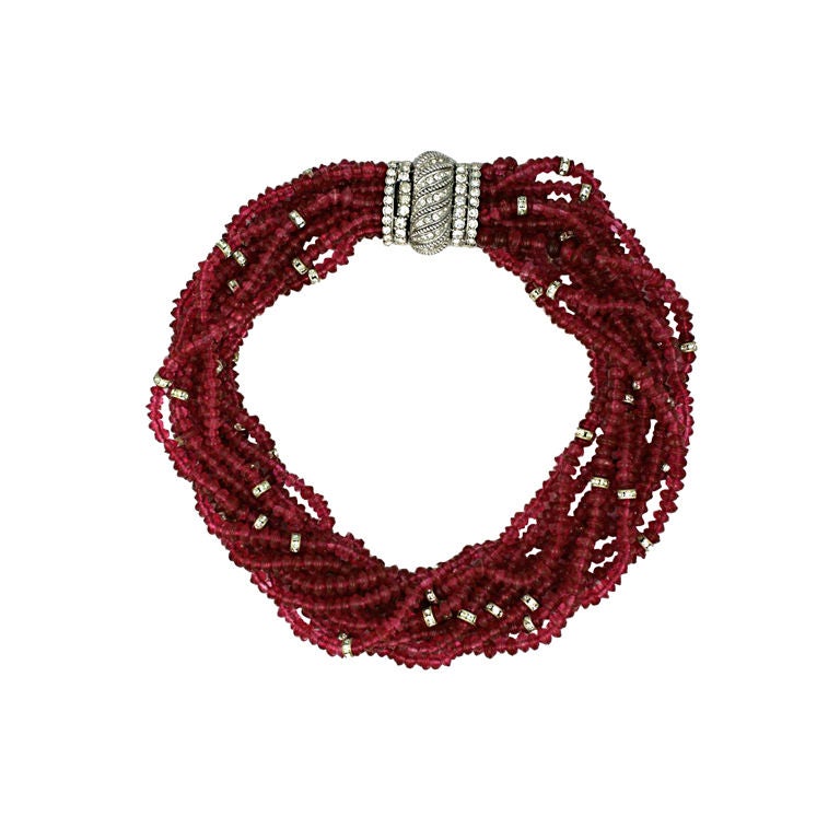 Ciner Ruby Pate de Verre and Pave Rondel Necklace For Sale