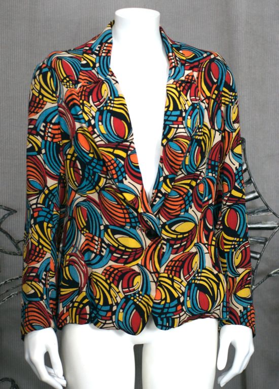 Art Deco Blazer aus Krepp , wunderbare Grafiken im Zustand „Hervorragend“ im Angebot in New York, NY