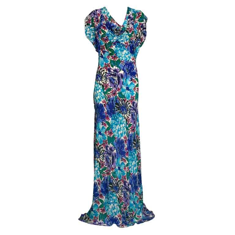 Glamorous Floral Silk Crepe Gown, 1930s at 1stDibs