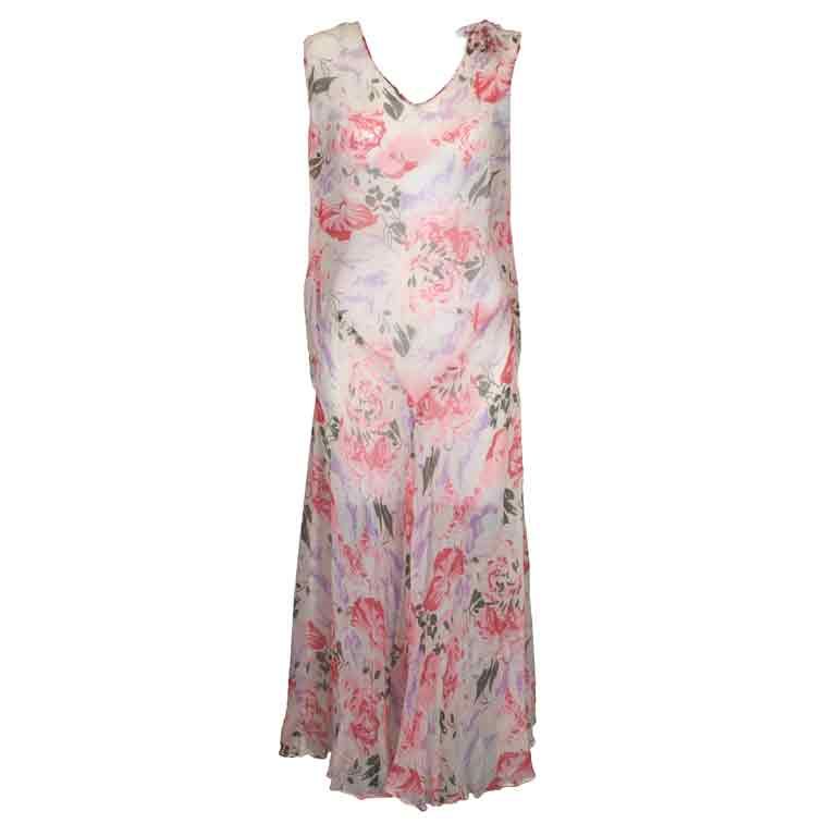 Floral Chiffon Afternoon Dress, 1920s For Sale