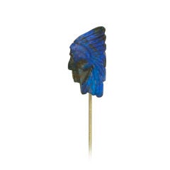 19th Century Carved Boulder Opal Indian's Head Stickpin