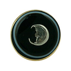 Custom Carved Diamond "Man in the Moon" Agate Ring 5