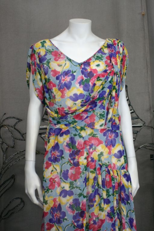 1930s Interesting Draped Floral Print Evening Dress For Sale at 1stDibs ...