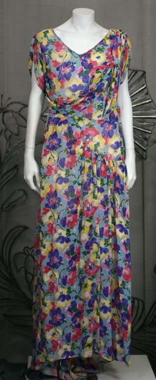 1930s Interesting Draped Floral Print Evening Dress For Sale at 1stDibs ...