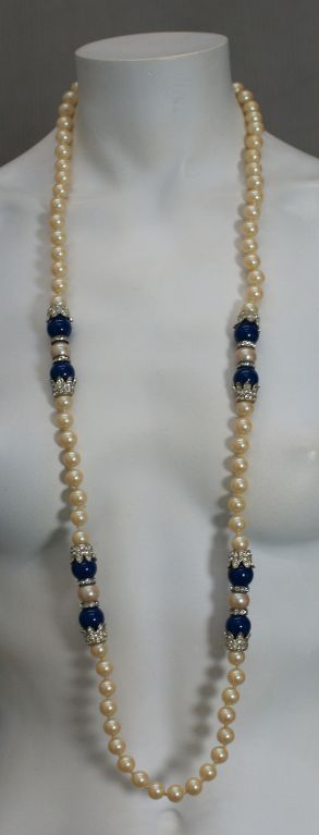 Long KJL Pearls with Pave Stations In Good Condition For Sale In New York, NY