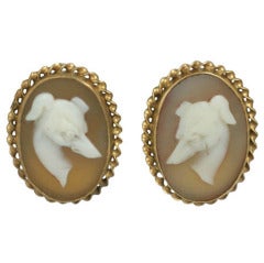 Unusual Victorian Whippet Cameo Earrings 11