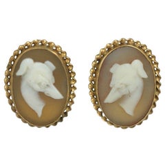 Antique Unusual Victorian Whippet Cameo Earrings