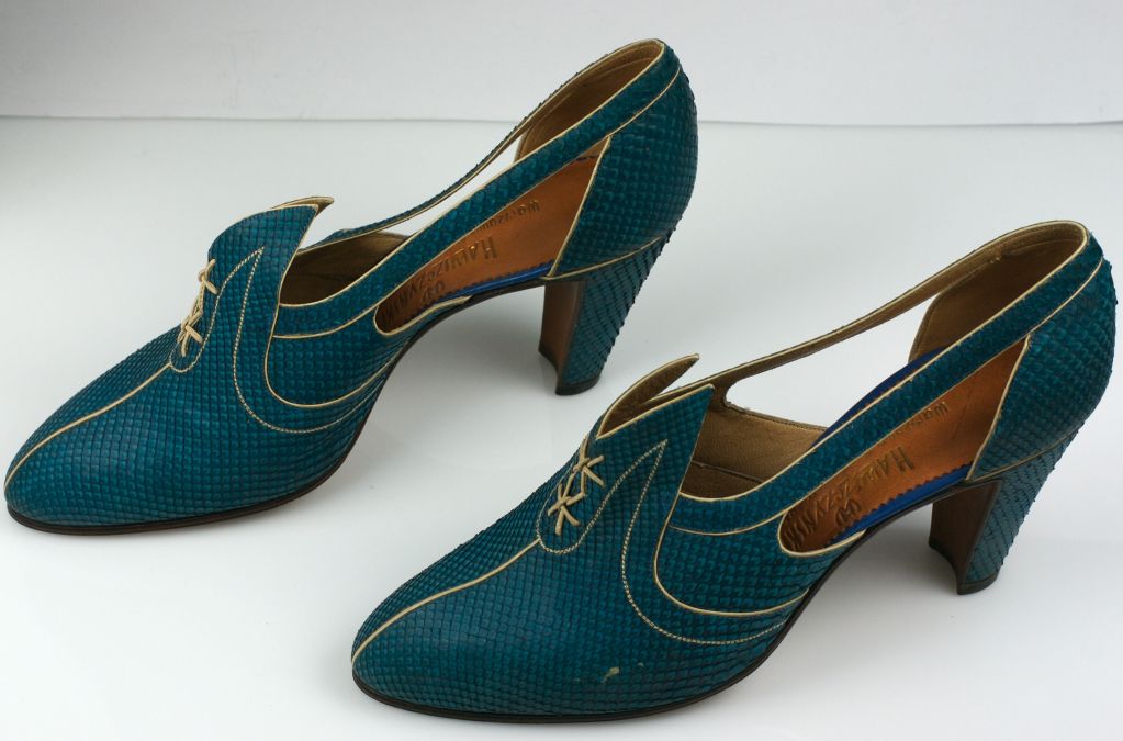 Extraordinary Electric Blue Snakeskin Art Deco Shoes at 1stDibs blue