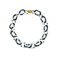 Seguso Navy and Milk Glass Link Necklace