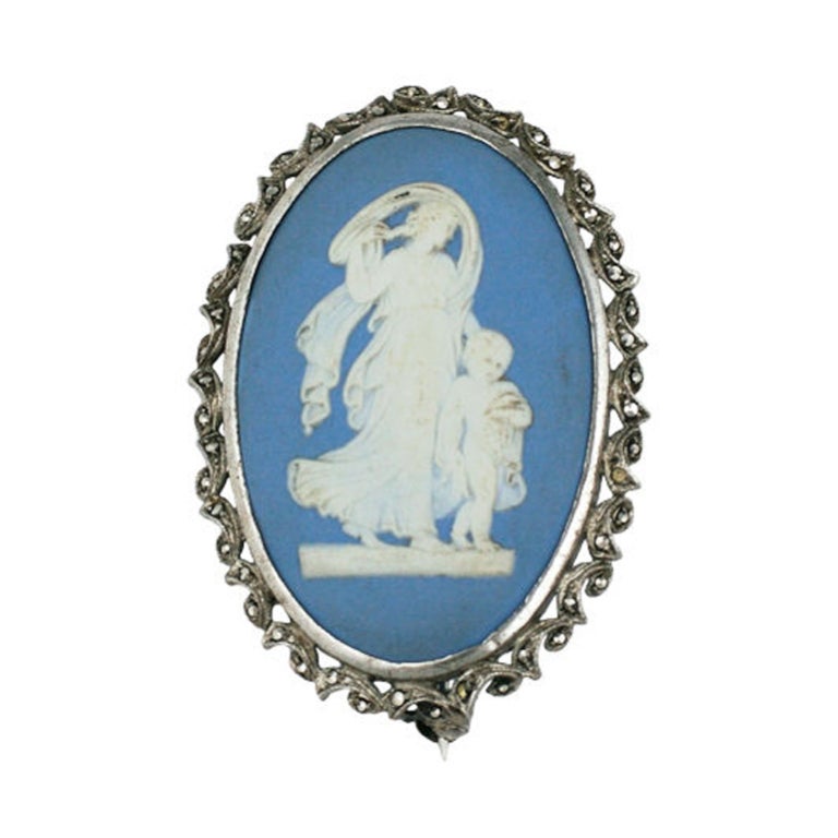 Marcasite and  Wedgewood Brooch For Sale