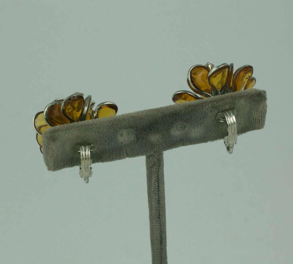 Women's Poured Glass Citrine Petal Earrings For Sale