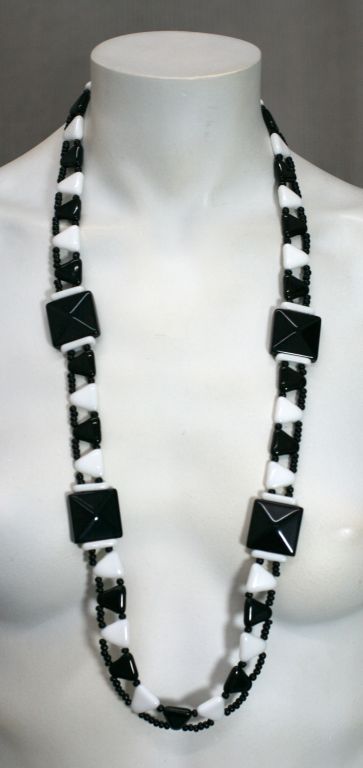Miram Haskell Art Deco style black and white glass necklace.<br />
<br />
32