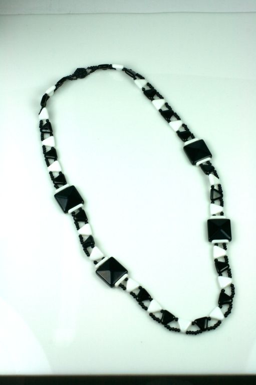 Women's Miriam Haskell Black and White Glass Necklace For Sale