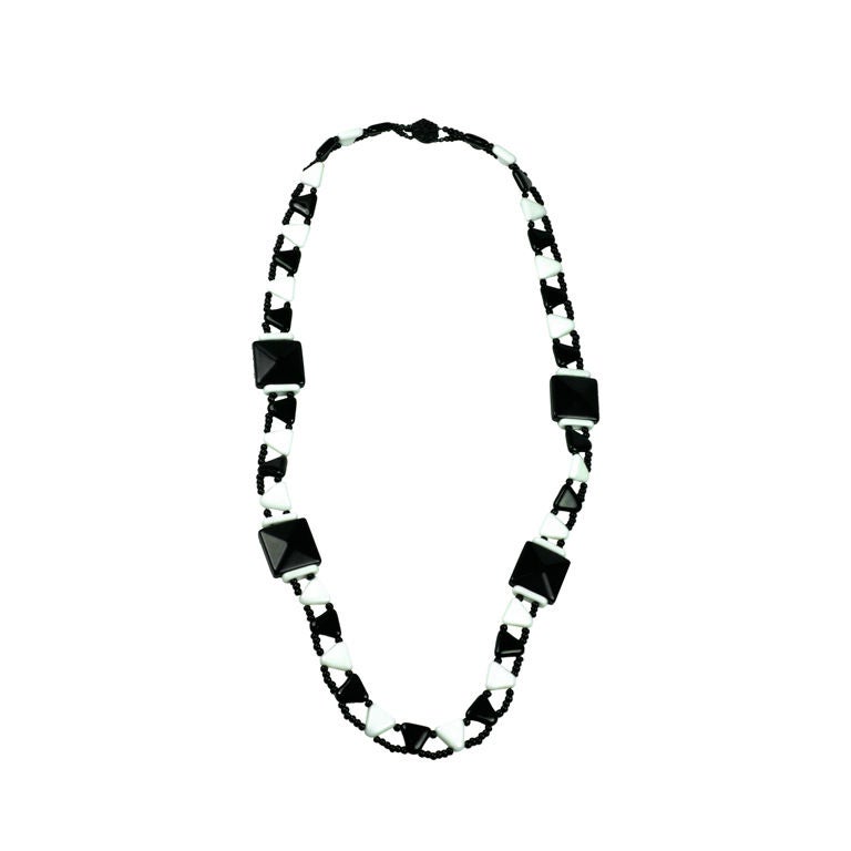 Miriam Haskell Black and White Glass Necklace For Sale