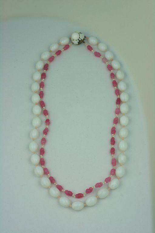 Miriam Haskell Rose Pink and White Necklace For Sale at 1stDibs ...