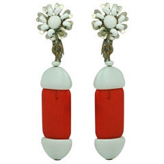 Vintage Miriam Haskell  Red and White Summer Earrings