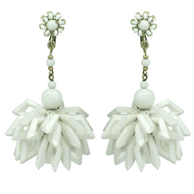Miriam Haskell Summer White Earrings For Sale
