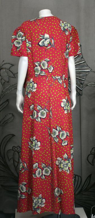 Pink Graphic Seersucker Floral Print 1930s Wrap Dress For Sale